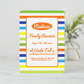 Modernes Hot Orange Summer Stripes Family Wiederse Einladung (Stehend Vorderseite)
