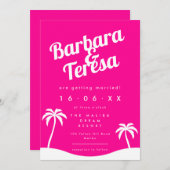 Modernes Hot Pink Barbiecore Trendy Beach Wedding Einladung (Vorne/Hinten)
