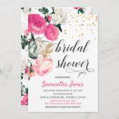 Modernes Hot Pink Blush Peony Rose Brautparty Einladung (Vorne/Hinten)