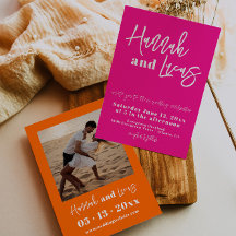 Modernes Hot Pink feines Foto Hochzeitseinladung