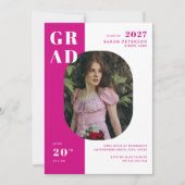 Modernes Hot Pink Fett Typografie Foto Abschluss Einladung (Vorderseite)