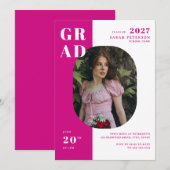 Modernes Hot Pink Fett Typografie Foto Abschluss Einladung (Vorne/Hinten)