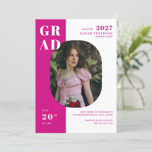 Modernes Hot Pink Fett Typografie Foto Abschluss Einladung