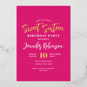 Modernes Hot Pink Gold Foto Sweet 16 Sechzehn Folieneinladung (Vorderseite)