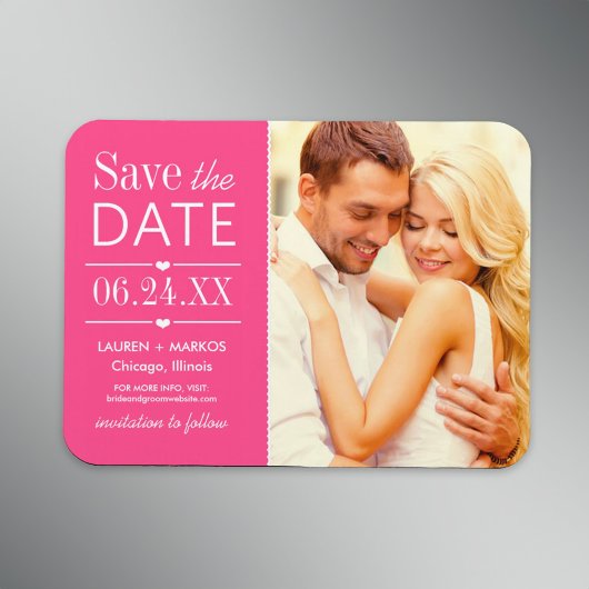 Modernes Hot Pink Hearts Wedding Foto Save the Dat Magnet