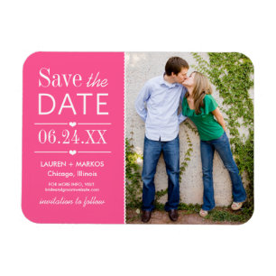 Modernes Hot Pink Hearts Wedding Foto Save the Dat Magnet