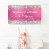 Modernes Hot Pink Holographic Imitats Glitzer Mono Banner (Insitu)