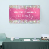 Modernes Hot Pink Holographic Imitats Glitzer Mono Banner (Messeveranstaltung)