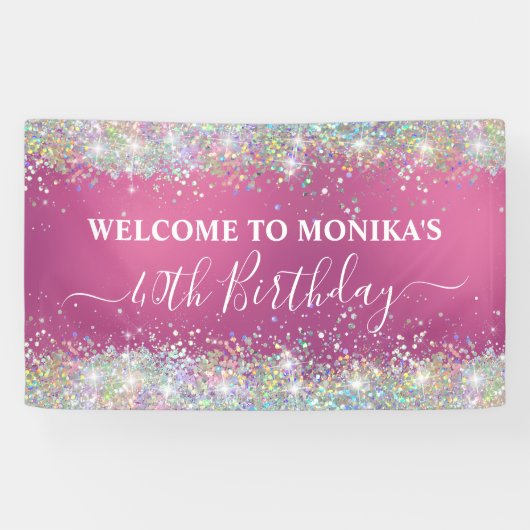 Modernes Hot Pink Holographic Imitats Glitzer Mono Banner (Horizontal)