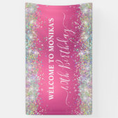Modernes Hot Pink Holographic Imitats Glitzer Mono Banner (Vertikal)
