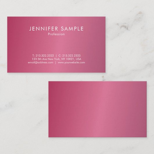 Modernes Hot Pink Modernes, stilvolles Design Visitenkarte (Vorne/Hinten)