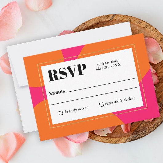 Modernes Hot Pink und Orange Abstrakt Wedding RSVP