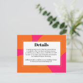 Modernes Hot Pink und Orange Abstrakt Wedding RSVP Begleitkarte (Stehend Vorderseite)