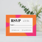 Modernes Hot Pink und Orange Abstrakt Wedding RSVP Karte (Stehend Vorderseite)
