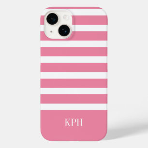 Modernes Hot-Pink und weißes Streifen mit Monogram Case-Mate iPhone 14 Hülle