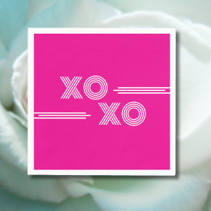 Modernes Hot Pink und weißes XOXO Valentine Serviette