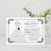 Modernes Hübsches Braut-Hochzeitskleid-Brautparty Einladung (Stehend Vorderseite)