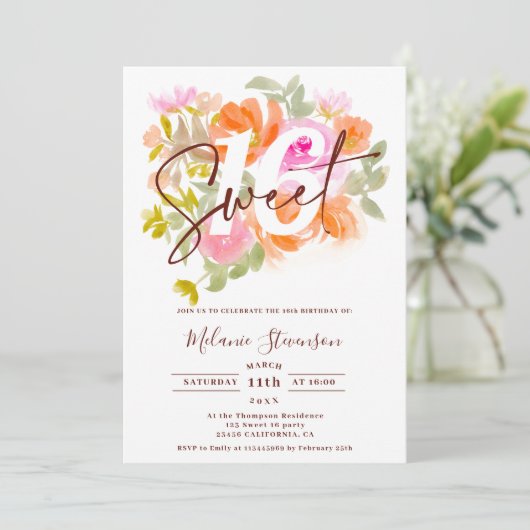 Modernes, hübsches pastellfarbenes, blumengeschmüc einladung (Stehend Vorderseite)