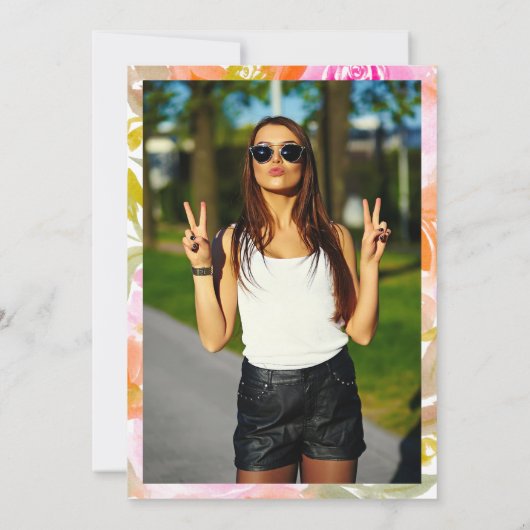 Modernes, hübsches pastellfarbenes, blumengeschmüc einladung (Rückseite)