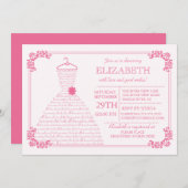 Modernes Hübsches rosa Hochzeitskleid-Brautparty Einladung (Vorne/Hinten)