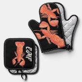 Modernes Hummerhandgemälde Ofenhandschuh & Topflappen-Set (Vorderseite/Rückseite)