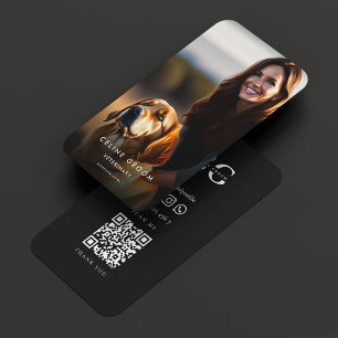 Modernes Hund Groomer Veterinary Vet Foto Black Telefonnummerkarte