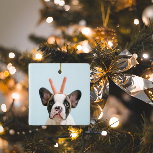 Modernes Hundebahn-Foto | Frohe Weihnachten Keramikornament