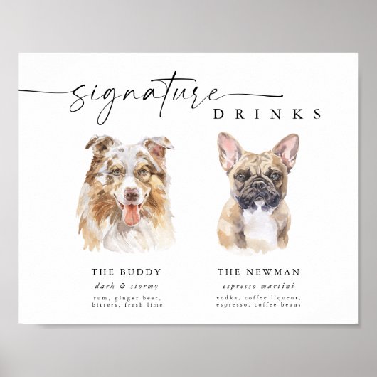 Modernes Hundeschrift Drinks Hochzeitstiefel Bar Z Poster (Vorne)