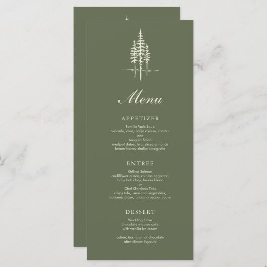 Modernes Hunter Gree Tree Forest Rustic Wedding Me Menükarte (Vorne/Hinten)