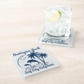 Modernes Huntington Beach California Dark Blue Glasuntersetzer (Schrägansicht)
