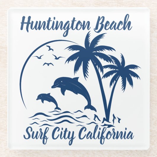 Modernes Huntington Beach California Dark Blue Glasuntersetzer (Vorderseite)