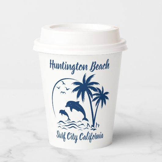 Modernes Huntington Beach California Dark Blue Pappbecher (Vorderseite)