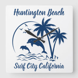 Modernes Huntington Beach California Dark Blue Quadratische Wanduhr