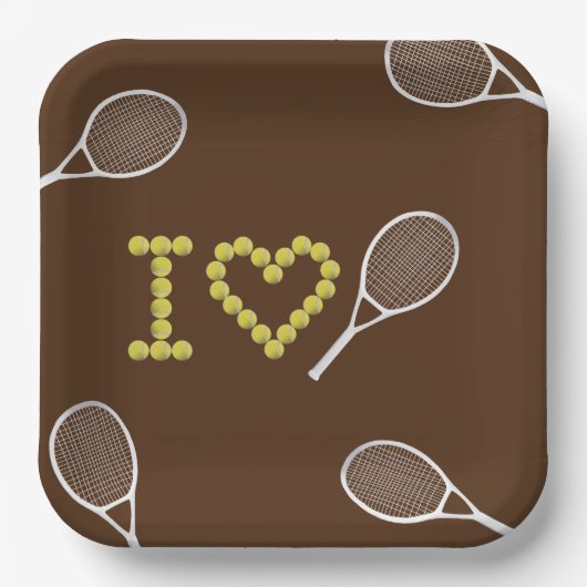 Modernes I Liebe Tennis Brown Pappteller (Vorderseite)