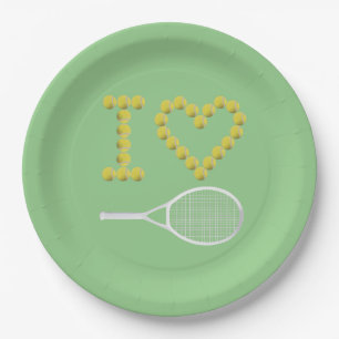 Modernes I Liebe Tennis Green Pappteller