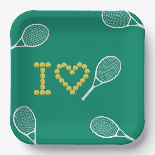 Modernes I Liebe Tennis Green Pappteller (Vorderseite)