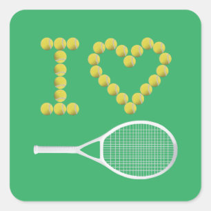 Modernes I Liebe Tennis Green Quadratischer Aufkleber