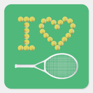 Modernes I Liebe Tennis Green Quadratischer Aufkleber