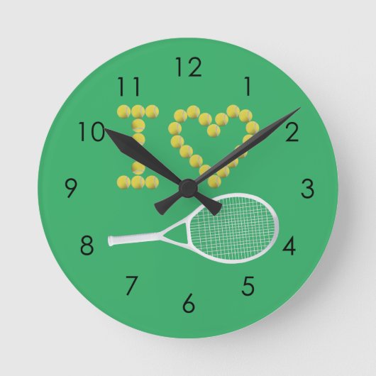 Modernes I Liebe Tennis Green Runde Wanduhr (Vorderseite)
