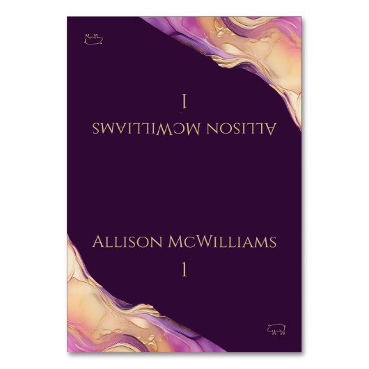 Modernes Icon für Lila und goldene Hochzeitsschwei Tischnummer (Vorderseite)