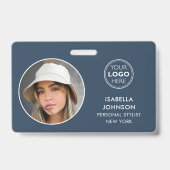 Modernes ID-Foto-Logo QR-Code Slate Blue Security Ausweis (Vorderseite)