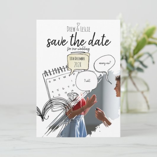 Modernes Illustriertes Liebe Stockwerk Minimales K Save The Date (Stehend Vorderseite)