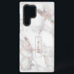 Modernes Imitat aus Weiß und Rose-Gold Samsung Galaxy Hülle<br><div class="desc">Moderne Imitat aus Rose und Weiß mit Marmorsteinen und gerahmtem Monogramm.</div>