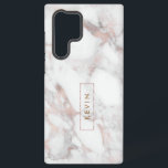 Modernes Imitat aus Weiß und Rose-Gold Samsung Galaxy Hülle<br><div class="desc">Moderne Imitat aus Rose und Weiß mit Marmorsteinen und gerahmtem Monogramm.</div>