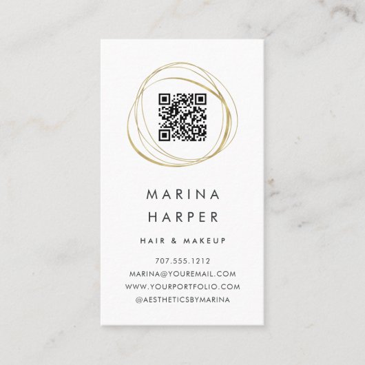 Modernes Imitat Gold Abstrakt QR Code Foto Portfol Visitenkarte (Vorderseite)