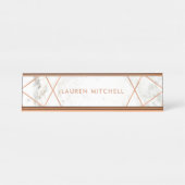 Modernes Imitat-Rosen-Gold geometrisch auf weißem Schreibtischnamensplakette (Vorderseite )