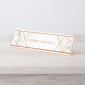 Modernes Imitat-Rosen-Gold geometrisch auf weißem Schreibtischnamensplakette (Vorderseite )