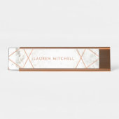 Modernes Imitat-Rosen-Gold geometrisch auf weißem Schreibtischnamensplakette (Vorderseite )