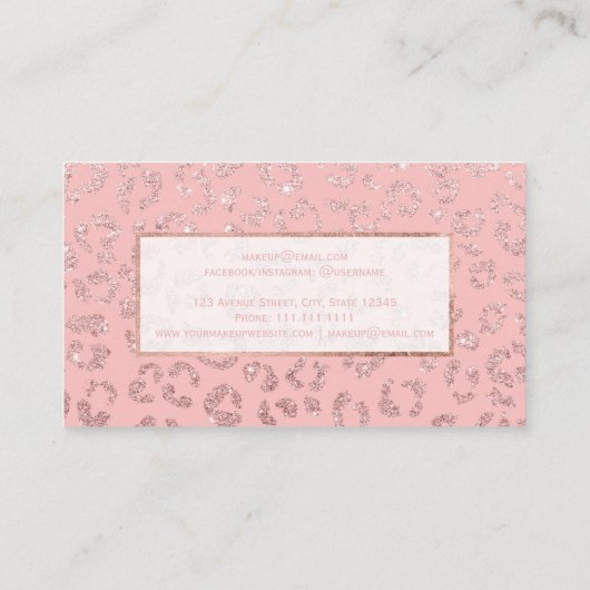 Modernes Imitat-RosengoldGlitter-Leopardmake-up Visitenkarte (Rückseite)