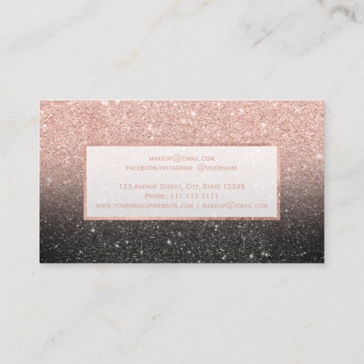 Modernes Imitat-RosengoldGlitterschwarzes Visitenkarte (Rückseite)